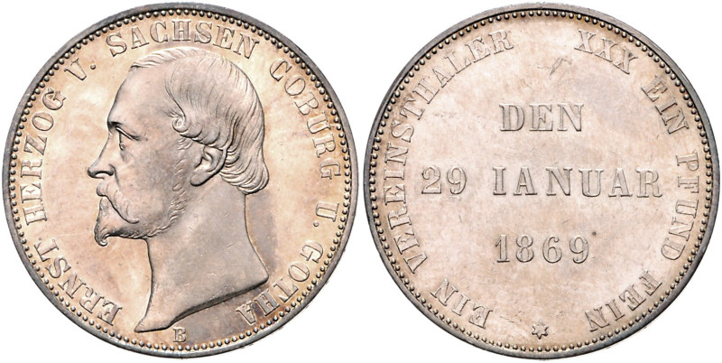 SACHSEN-COBURG-GOTHA, Ernst II., 1844-1893, Vereinstaler 1869 B. 25jähr. Reg.-Ju...