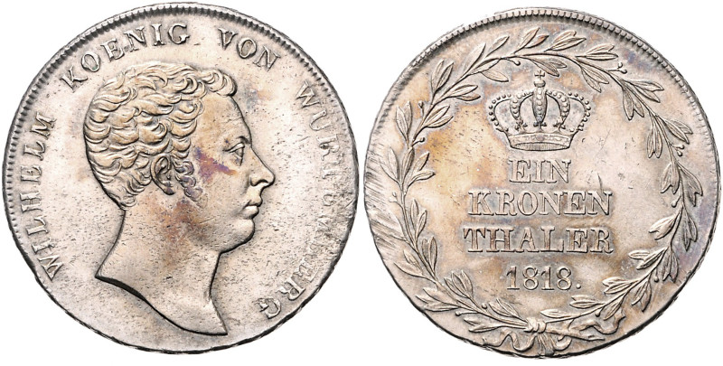 WÜRTTEMBERG, Wilhelm I., 1816-1864, Kronentaler 1818.
vz
AKS 64; T.429