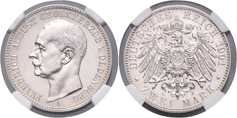 OLDENBURG, Friedrich August, 1900-1918, 2 Mark 1901 A.
Prachtex., NGC PF-63 Cam...