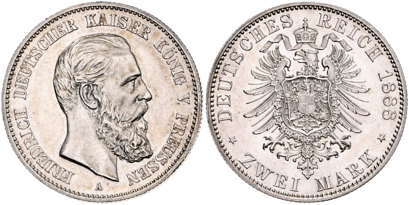 PREUSSEN, Friedrich III., 1888, 2 Mark 1888 A. Aus alter norddeutscher Sammlung....