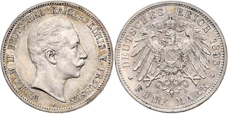 PREUSSEN, Wilhelm II., 1888-1918, 5 Mark 1898 A.
kl.Rdf., ss-vz
J.104