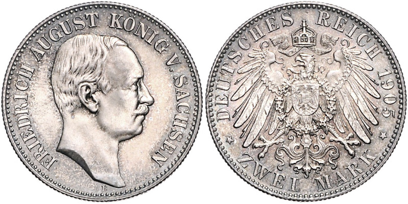 SACHSEN, Friedrich August III., 1904-1918, 2 Mark 1905 E. Aus alter norddeutsche...