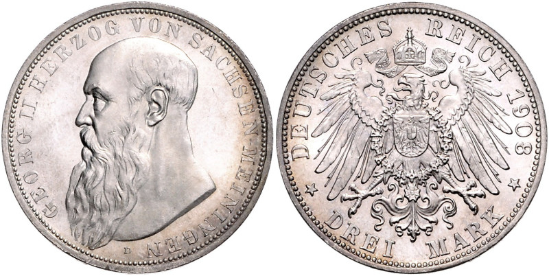 SACHSEN-MEININGEN, Georg II., 1866-1914, 3 Mark 1908 D.
Erstabschlag, f.st
J.1...