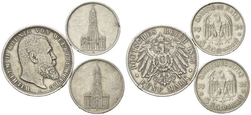 WÜRTTEMBERG, Wilhelm II., 1891-1918, 5 Mark 1895 F. DAZU: III. REICH, 5 Mark 193...