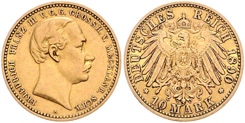 MECKLENBURG-SCHWERIN, Friedrich Franz III., 1883-1897, 10 Mark 1890 A.
ss
J.23...