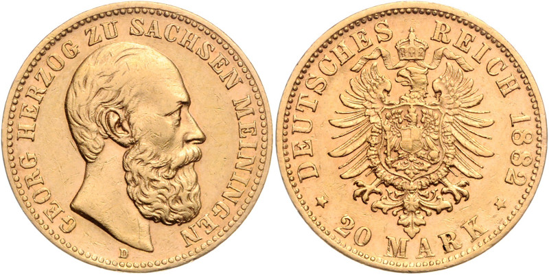 SACHSEN-MEININGEN, Georg II., 1866-1914, 20 Mark 1882 D.
vz/st
J.276