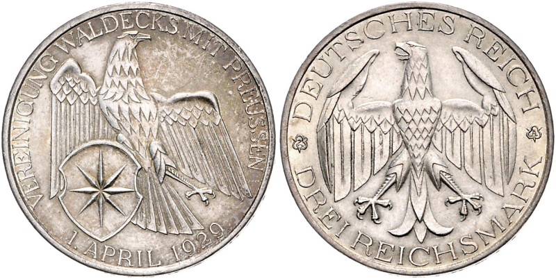 WEIMARER REPUBLIK, 1919-1933, 3 Reichsmark 1929 A. Waldeck.
vz
J.337