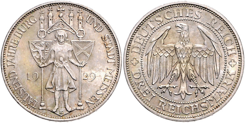 WEIMARER REPUBLIK, 1919-1933, 3 Reichsmark 1929 E. Meissen. Aus alter norddeutsc...