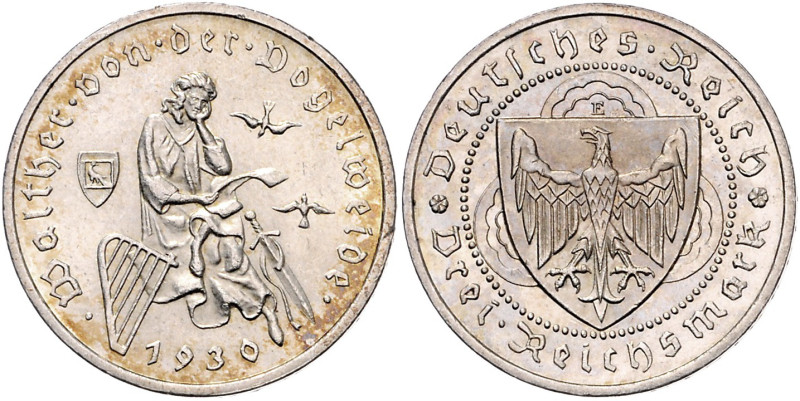 WEIMARER REPUBLIK, 1919-1933, 3 Reichsmark 1930 E. Walther von der Vogelweide. A...