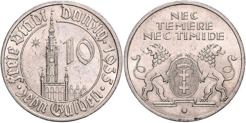 DANZIG, Freie Stadt, 1920-1939, 10 Gulden 1935. Rathaus.
ss-vz
J.D20