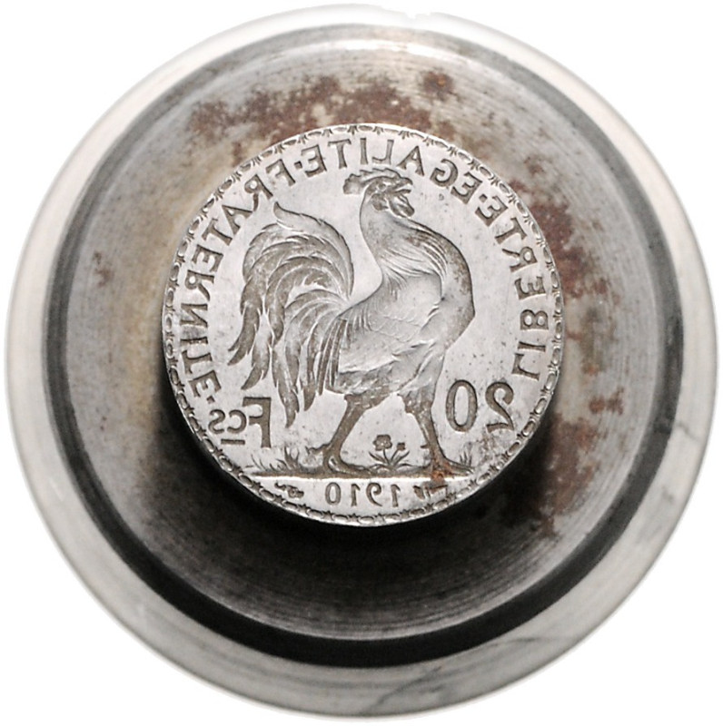 PRÄGESTEMPEL, Dritte Republik, 1871-1940, Eiserner Prägestempel zu 20 Francs 191...