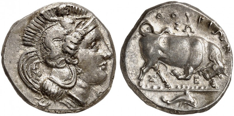 COINS OF THE GREEK WORLD. LUCANIA. Thurium. Nomos c. 350-300 BC. Head of Athena ...