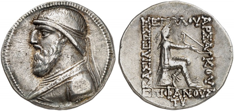 COINS OF THE GREEK WORLD. PARTHIAN EMPIRE. Mithradates II, 123-88. Tetradrachm 1...