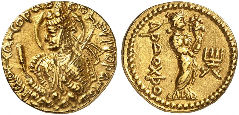 COINS OF THE GREEK WORLD. KUSHAN KINGS. Huvishka, c. 152-192. Stater c. 126-146....