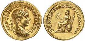 COINS OF THE GREEK WORLD. ROMAN EMPIRE. Elagabalus, 218-222. Aureus 219, Rom. IMP CAESAR M AVR ANTONINVS AVG Laureate, draped and cuirassed bust right...