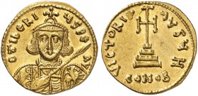 COINS OF THE GREEK WORLD. BYZANTINE EMPIRE. Tiberius III Apsimar, 698-705. Solidus 698-705, Constantinople. D TIbERI-VS PE AV Bearded and cuirassed bu...