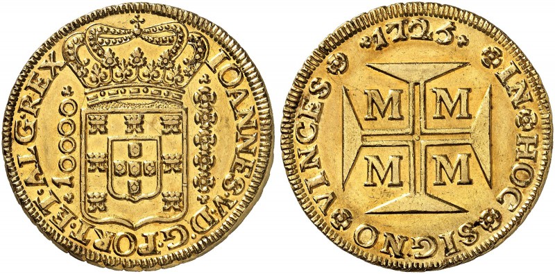BRASILIEN. João V. 1706-1750. 10000 Reis 1725, Minas Gerais. 26.81 g. Russo 257....