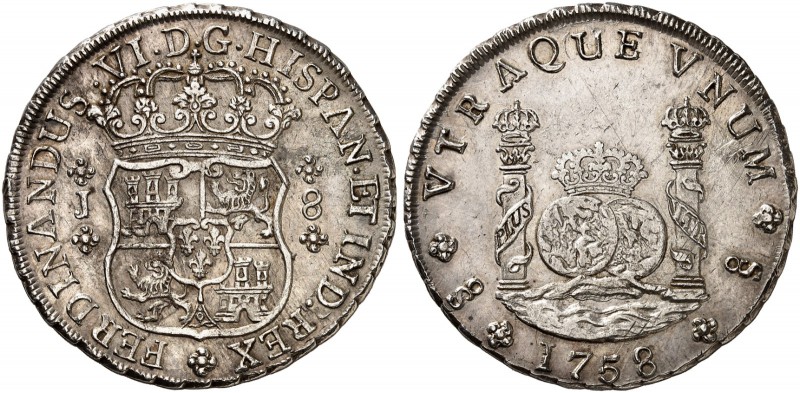 CHILE. Fernando VI. 1746-1759. 8 Reales 1758, J-Santiago. *FERDINANDUS.VI.D.G.HI...