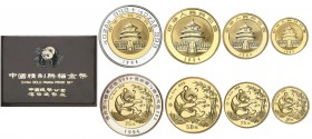 CHINA. Volksrepublik. Gold Panda Proof Set 1994, P in einem Kreis. Bestehend aus 25 Yuan in Bimetall, sowie 50, 25, 10 und 5 Yuan. Fr. B5 - B8 & B53. ...