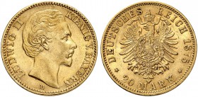 DEUTSCHLAND. Deutsche Reichsmünzen. Bayern, Königreich. Ludwig II. 1864-1886. 20 Mark 1875 D, München. 7.95 g. J. 197. Fr. 3763. Seltener Jahrgang / R...