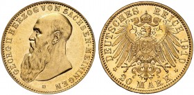 DEUTSCHLAND. Deutsche Reichsmünzen. Sachsen-Meiningen, Herzogtum. Georg II. 1866-1914. 20 Mark 1910 D, München. 7.94 g. J. 281. Fr. 3860. Sehr selten....