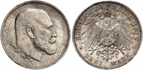 DEUTSCHLAND. Deutsche Reichsmünzen. Württemberg, Königreich. Wilhelm II. 1891-1918. 3 Mark 1916 F, Stuttgart. Zum 25-jährigen Regierungsjubiläum. 16.6...