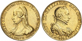 FRANKREICH. Königreich und Republik. Charles IX. 1560-1574. Goldmedaille 1565. Auf König Charles IX und seine Mutter Katharina von Medici. Unsigniert,...