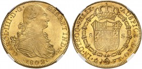 MEXIKO. Carlos IV. 1788-1808. 8 Escudos 1802, FT-Mexiko City. Assayers F und T (Francisco Arance Cobos und Tomas Butron Miranda). Cayon 14563. Calico-...