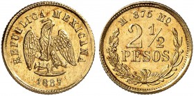 MEXIKO. Zweite Republik, 1867-1905. 2 1/2 Pesos 1887, Mo-Mexiko. 4.23 g. KM 412.6. Fr. 148. Sehr selten. Nur 400 Exemplare geprägt / Very rare. Only 4...