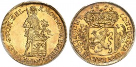 NIEDERLANDE. Zeeland, Provinz. 1/4 Ducat d’argent 1775. Abschlag in Gold. Stehender Ritter nach rechts mit geschultertem Schwert, hält mit der Linken ...