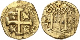 PERU. Felipe V. 1700-1746. 8 Escudos 1731, LN-Lima. Cob type. 27.16 g. Cayon 10019. KM 38.2. Fr. 7. Selten und gut ausgeprägt / Rare and well struck. ...