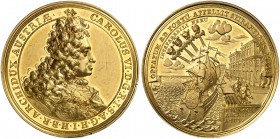 RDR / ÖSTERREICH. Karl VI. 1711-1740. Goldmedaille zu 12 Dukaten o. J. (1713). Auf die Ankunft seiner Gemahlin Elisabeth Christine, Tochter des Herzog...