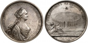 RUSSIA. Catherine II. 1762-1796. Silver medal 1766. On the Court Carousel. Dies by T. Ivanov. Crowned and mantled bust to right. Rv. On the river bank...