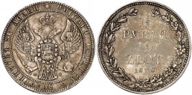 RUSSIA. Nicholas I. 1825-1855. Mintage for Poland. 1 1/2 Roubles - 10 Zlotych 1838, St. Petersburg Mint, НГ. 31.02 g. Bitkin 1092 (R3). Dav. 284. Extr...