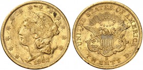 USA. 20 Dollars 1862 S, San Francicso. Liberty head type. 33.39 g. Fr. 172. Selten / Rare. Sehr schön-vorzüglich / Very fine-extremely fine. (~€ 1975/...