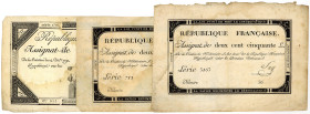 FRANKREICH, Assignats, Assignat 50 Livres 14.12.1792, Republique Francaise, 2x 250 Livres N.D..
III-
Pick A72; A75