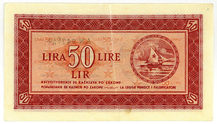 JUGOSLAWIEN, Bank for Istrien, Fiume & Slowenien, 50 Lire 1945.
II
Pick R5b