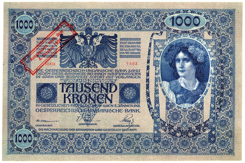 ÖSTERREICH, Oesterreichisch-Ungarische Bank, 1000 Kronen 1902. Ausgegeben nach d...