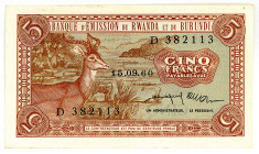 RUANDA-BURUNDI, Banque d'Emission du Rwanda et du Burundi, 5 Francs 15.09.1960.
I
Pick 1a