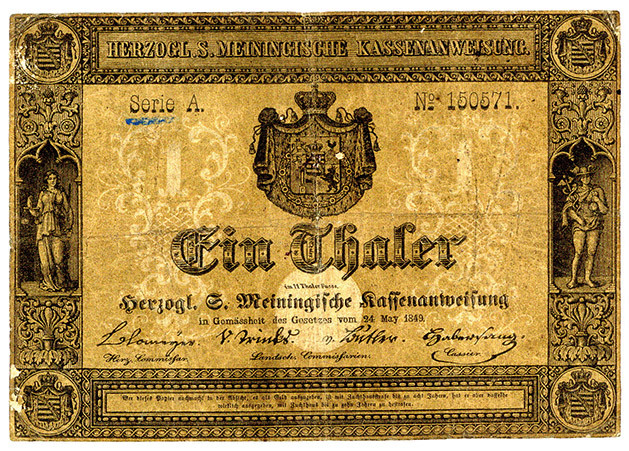 SACHSEN-MEININGEN, Herzoglich Sachsen-Meiningische Kassenanweisung 1849-1856, 1 ...