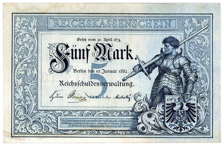 DEUTSCHES REICH BIS 1945, Reichsbanknoten und Reichskassenscheine 1874-1914, 5 M...