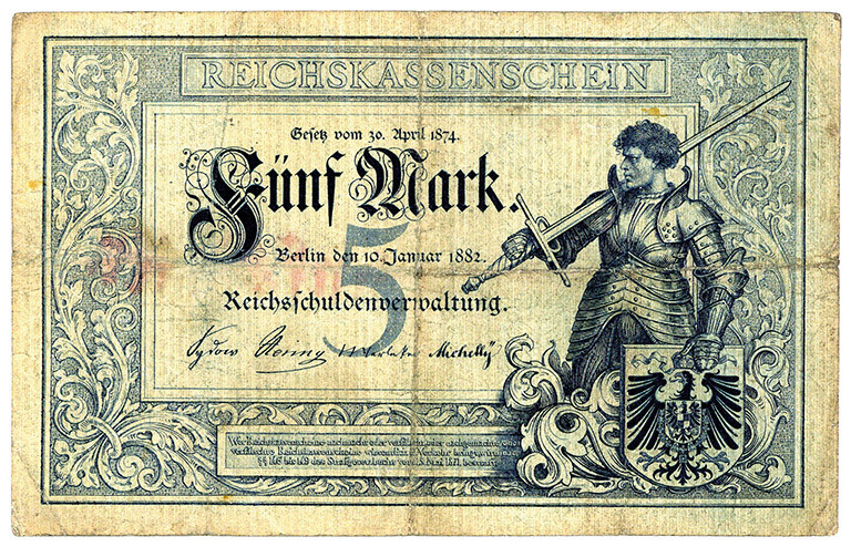 DEUTSCHES REICH BIS 1945, Reichsbanknoten und Reichskassenscheine 1874-1914, 5 M...