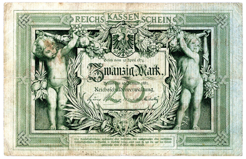 DEUTSCHES REICH BIS 1945, Reichsbanknoten und Reichskassenscheine 1874-1914, 20 ...