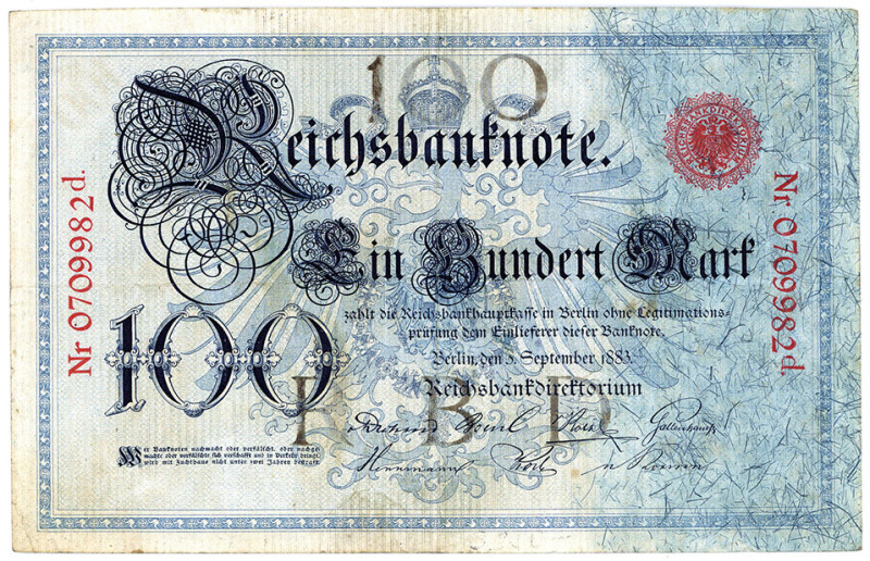 DEUTSCHES REICH BIS 1945, Reichsbanknoten und Reichskassenscheine 1874-1914, 100...