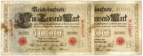 DEUTSCHES REICH BIS 1945, Reichsbanknoten und Reichskassenscheine 1874-1914, 2x 1000 Mark 10.10.1903, KN 6-stellig rot, Serie A, Brauner Tausender.
I...