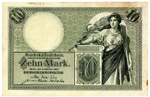 DEUTSCHES REICH BIS 1945, Reichsbanknoten und Reichskassenscheine 1874-1914, 10 Mark 06.10.1906, Reichskassenschein, KN 6-stellig, Serie W.
III
Ros....