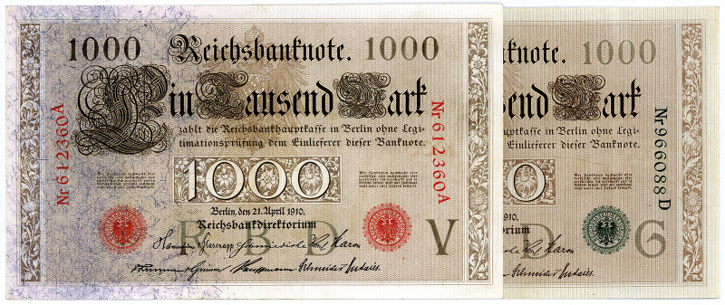 DEUTSCHES REICH BIS 1945, Reichsbanknoten und Reichskassenscheine 1874-1914, 100...