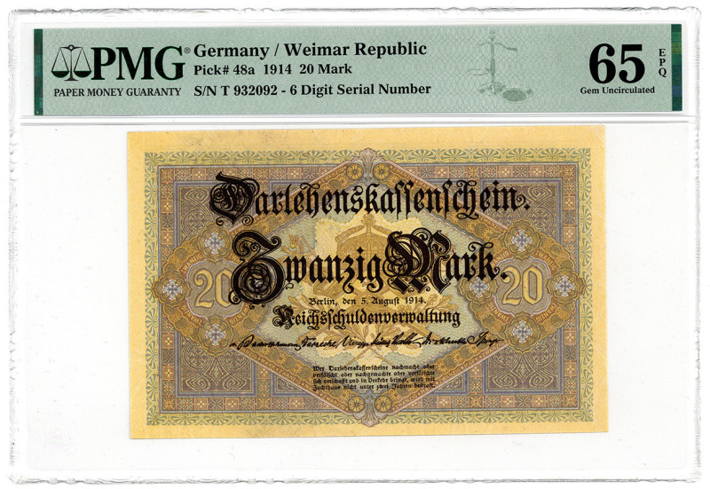 DEUTSCHES REICH BIS 1945, Zeit des Ersten Weltkriegs, 1914-1918, 20 Mark 05.08.1...