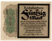 DEUTSCHES REICH BIS 1945, Zeit des Ersten Weltkriegs, 1914-1918, 50 Mark 20.10.1918, KN 6-stellig rot, Serie A011, Wz.Schippen.
I-
Ros.56e; Grab.DEU...