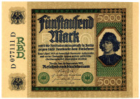 DEUTSCHES REICH BIS 1945, Geldscheine der Inflation, 1919-1924, 5000 Mark 16.09.1922. "Spineli".
I
Ros.76; Grab.DEU-87